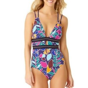 Cole of California Floral Navy Plunge‎ One Piece, 8